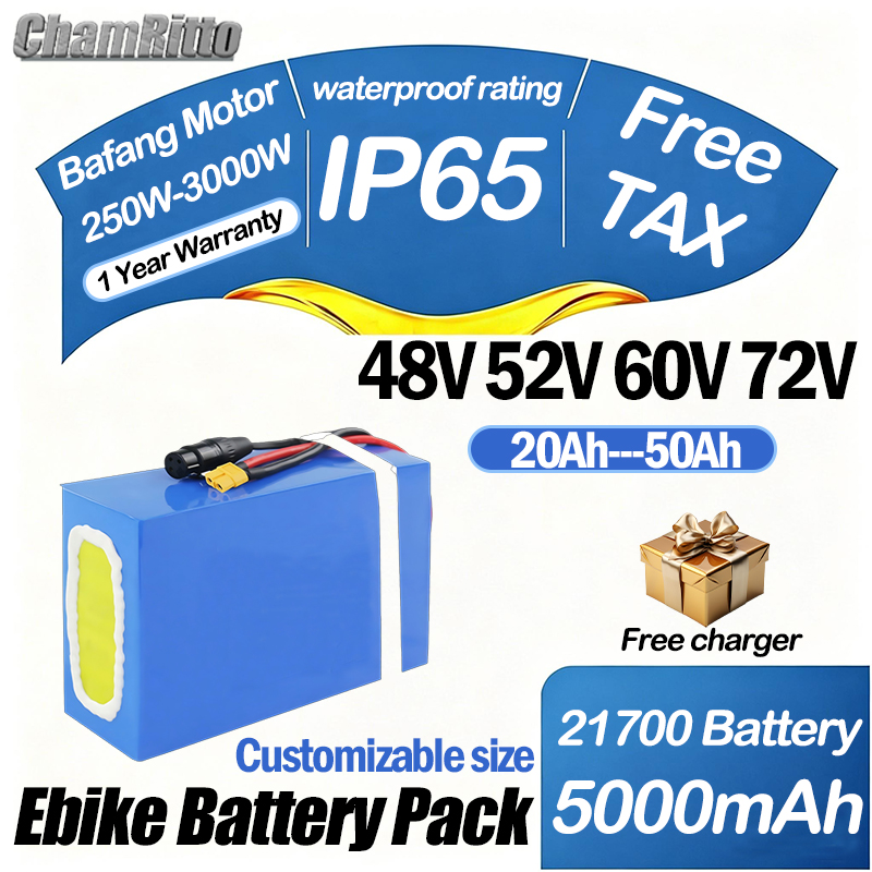 72V 50Ah 21700 Lithium Battery - Bateria de bicicleta elétrica 60V 72V