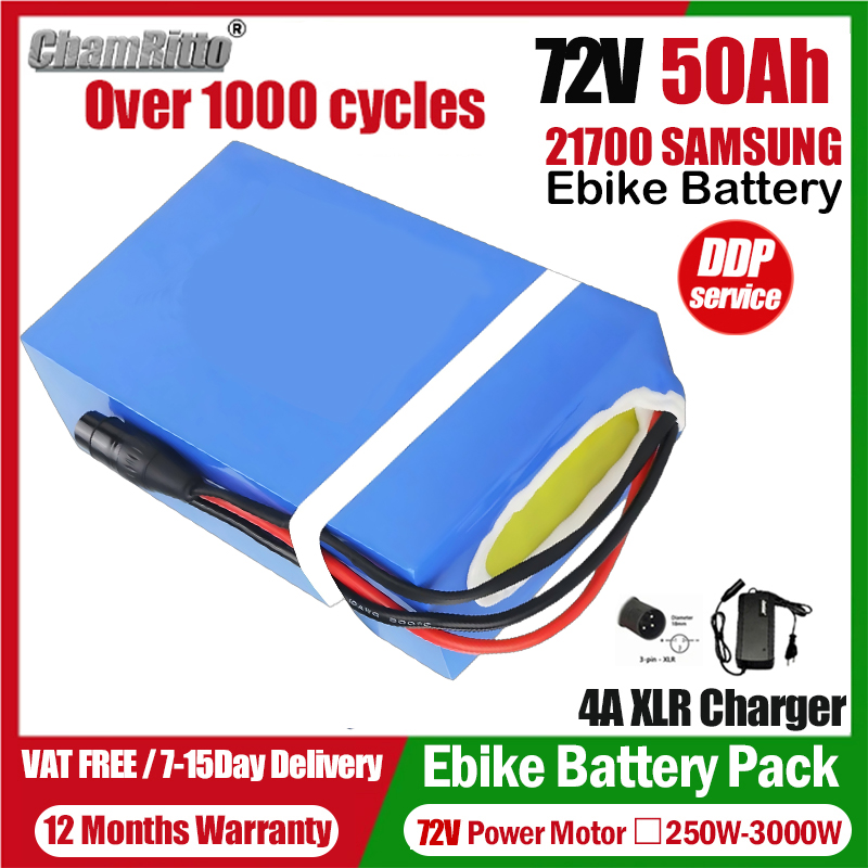 72V 50Ah 21700 Lithium Battery - Bicicleta Elétrica 72V Cham-Rider 84V 3000W