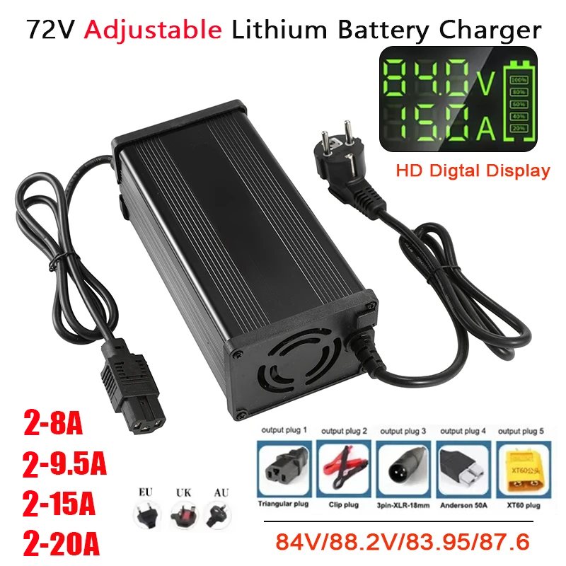 72V 15A Fast Charger - Carregador de Bateria de Lítio Ajustável
