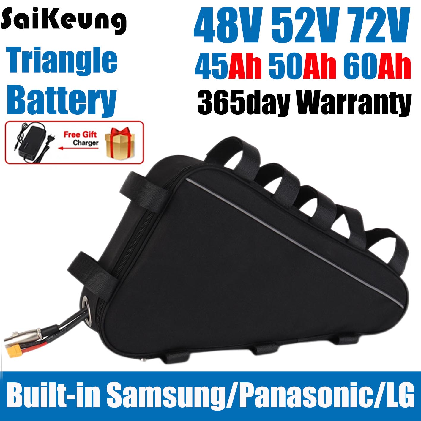 72V 50Ah 21700 Lithium Battery - Cham bicicleta elétrica triângulo 48v 45ah