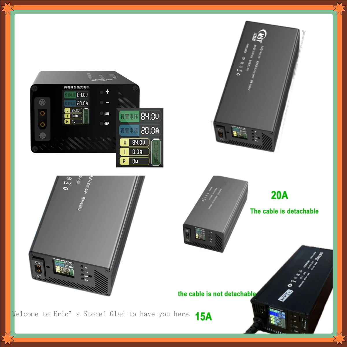 84V 20A Smart Charger - Carregador Ajustável 10-93V 2-30A para Bateria