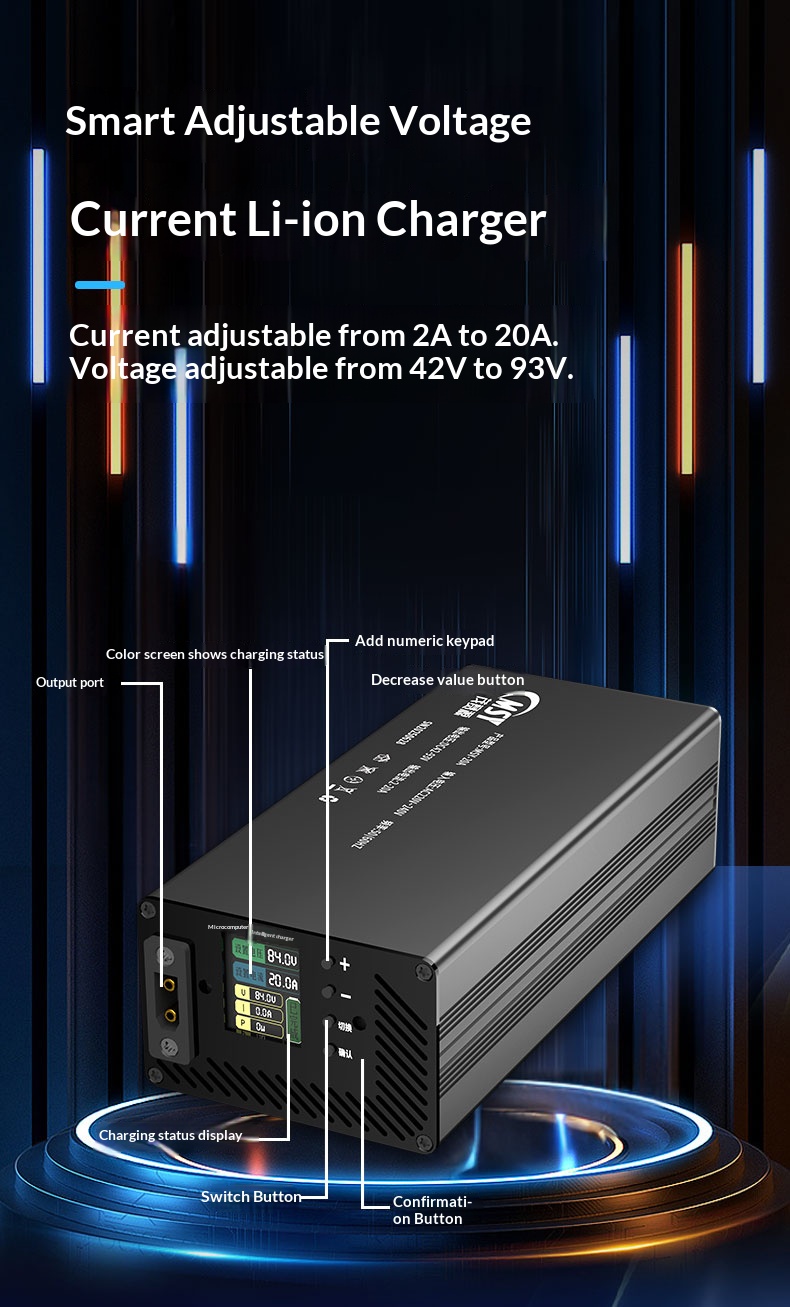 Carregador Ajustável 10-93V 2- - 84V 20A Smart Charger avaliação e preço